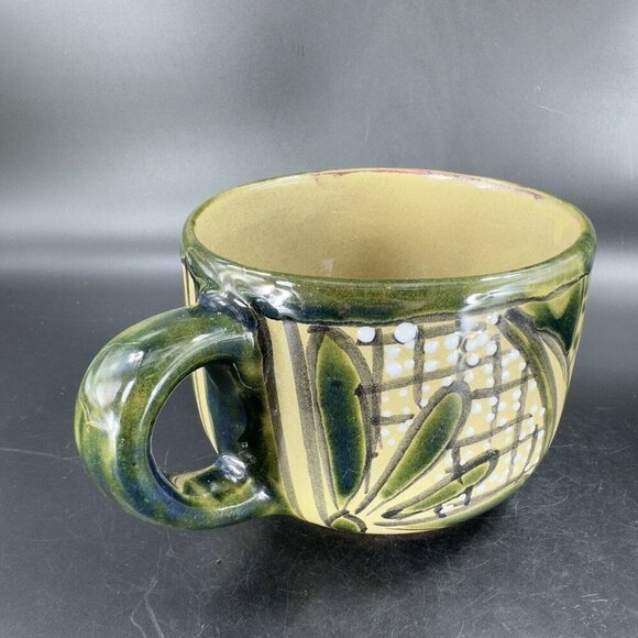 Vintage Mexico Pottery Talavera Large Oversize Coffee Mug Cup Green Glazed VTG - Picture 11 of 15